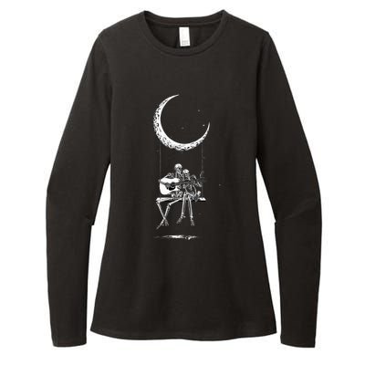 Skeleton Playing Guitar Band Womens CVC Long Sleeve Shirt