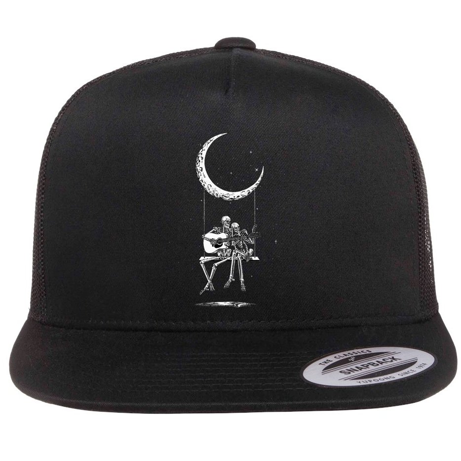 Skeleton Playing Guitar Band Flat Bill Trucker Hat