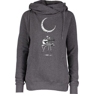 Skeleton Playing Guitar Band Womens Funnel Neck Pullover Hood