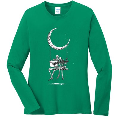 Skeleton Playing Guitar Band Ladies Long Sleeve Shirt