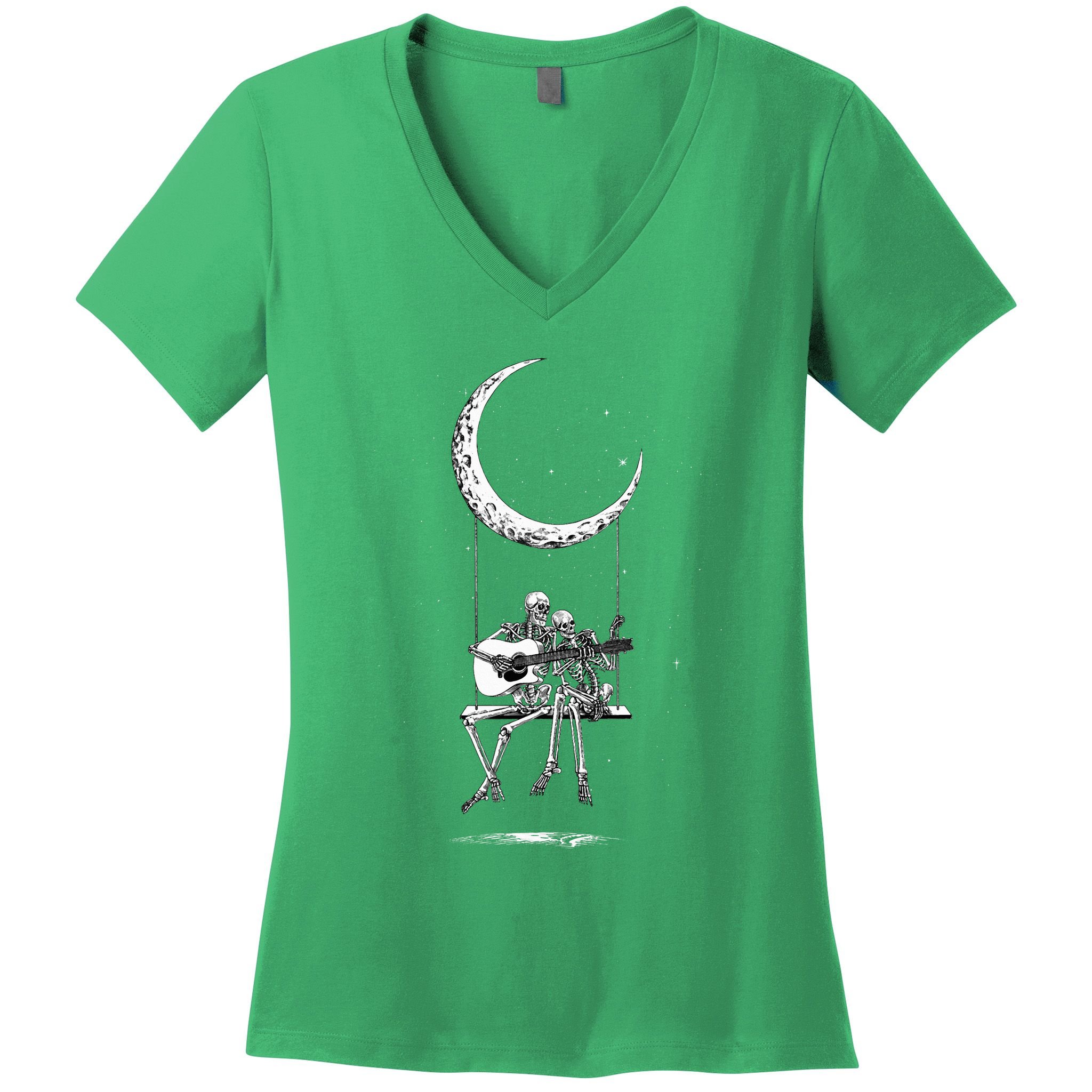Skeleton Playing Guitar Band Women's V-Neck T-Shirt