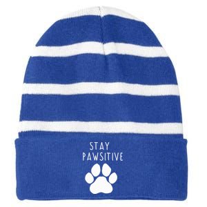 Stay Pawsitive Gift Striped Beanie with Solid Band