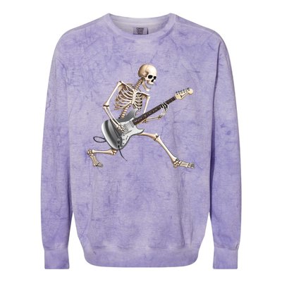 Skeleton Playing Guitar Rock And Roll Band Graphic Colorblast Crewneck Sweatshirt