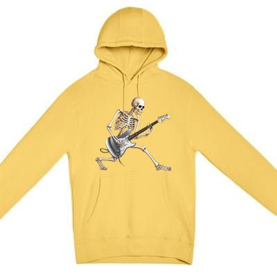 Skeleton Playing Guitar Rock And Roll Band Graphic Premium Pullover Hoodie