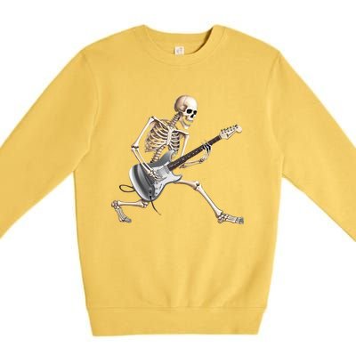 Skeleton Playing Guitar Rock And Roll Band Graphic Premium Crewneck Sweatshirt