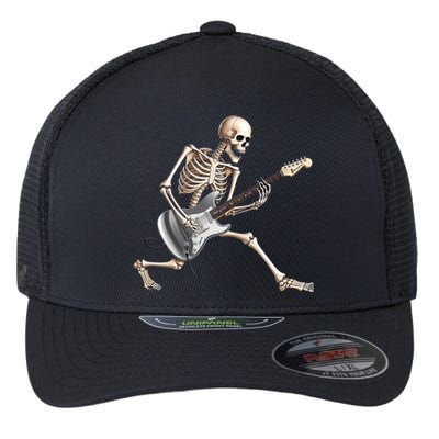 Skeleton Playing Guitar Rock And Roll Band Graphic Flexfit Unipanel Trucker Cap