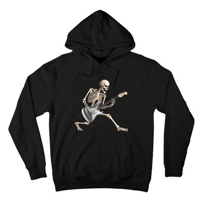 Skeleton Playing Guitar Rock And Roll Band Graphic Hoodie