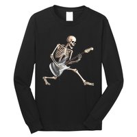 Skeleton Playing Guitar Rock And Roll Band Graphic Long Sleeve Shirt