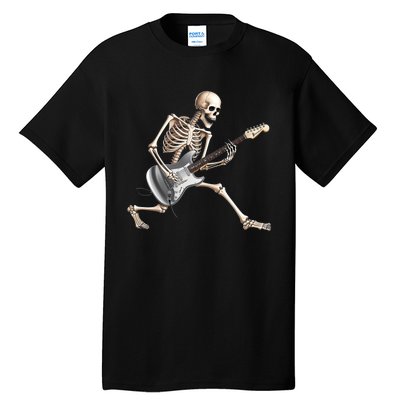 Skeleton Playing Guitar Rock And Roll Band Graphic Tall T-Shirt