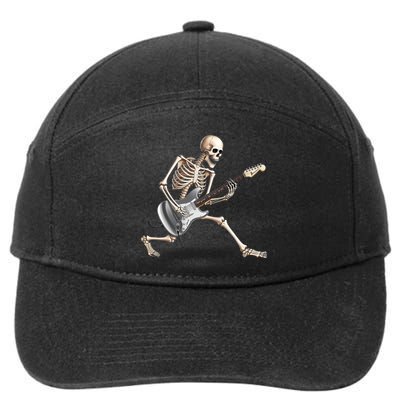 Skeleton Playing Guitar Rock And Roll Band Graphic 7-Panel Snapback Hat