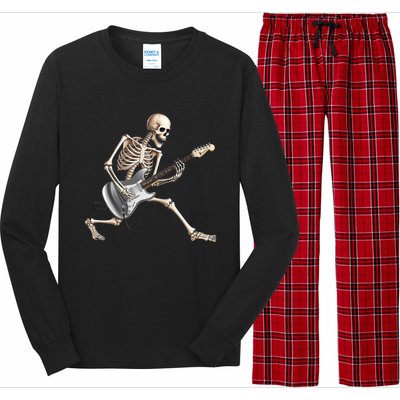 Skeleton Playing Guitar Rock And Roll Band Graphic Long Sleeve Pajama Set