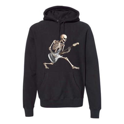 Skeleton Playing Guitar Rock And Roll Band Graphic Premium Hoodie