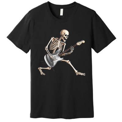 Skeleton Playing Guitar Rock And Roll Band Graphic Premium T-Shirt