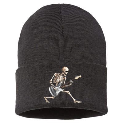 Skeleton Playing Guitar Rock And Roll Band Graphic Sustainable Knit Beanie