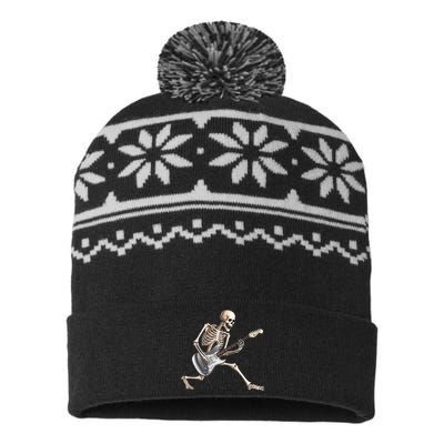 Skeleton Playing Guitar Rock And Roll Band Graphic USA-Made Snowflake Beanie