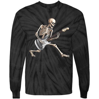 Skeleton Playing Guitar Rock And Roll Band Graphic Tie-Dye Long Sleeve Shirt