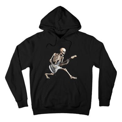 Skeleton Playing Guitar Rock And Roll Band Graphic Tall Hoodie