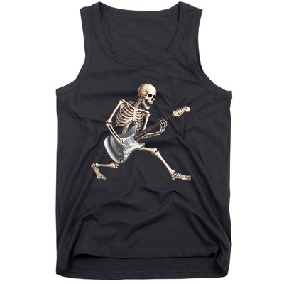 Skeleton Playing Guitar Rock And Roll Band Graphic Tank Top