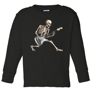 Skeleton Playing Guitar Rock And Roll Band Graphic Toddler Long Sleeve Shirt