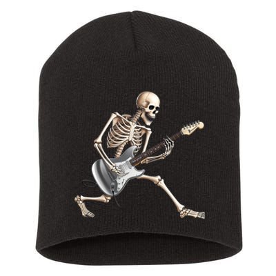 Skeleton Playing Guitar Rock And Roll Band Graphic Short Acrylic Beanie