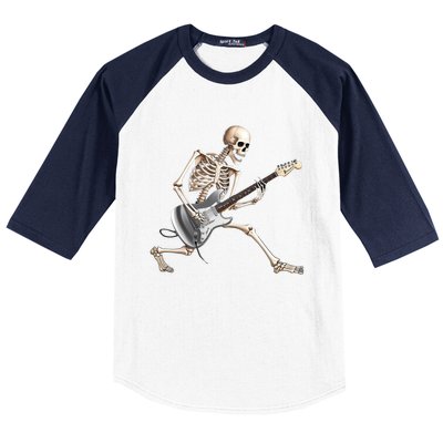 Skeleton Playing Guitar Rock And Roll Band Graphic Baseball Sleeve Shirt