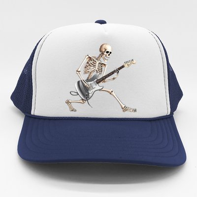 Skeleton Playing Guitar Rock And Roll Band Graphic Trucker Hat