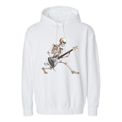 Skeleton Playing Guitar Rock And Roll Band Graphic Garment-Dyed Fleece Hoodie