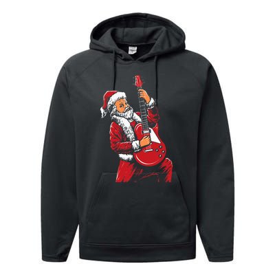 Santa Playing Guitar Christmas Pajama Musician Guitarist Performance Fleece Hoodie