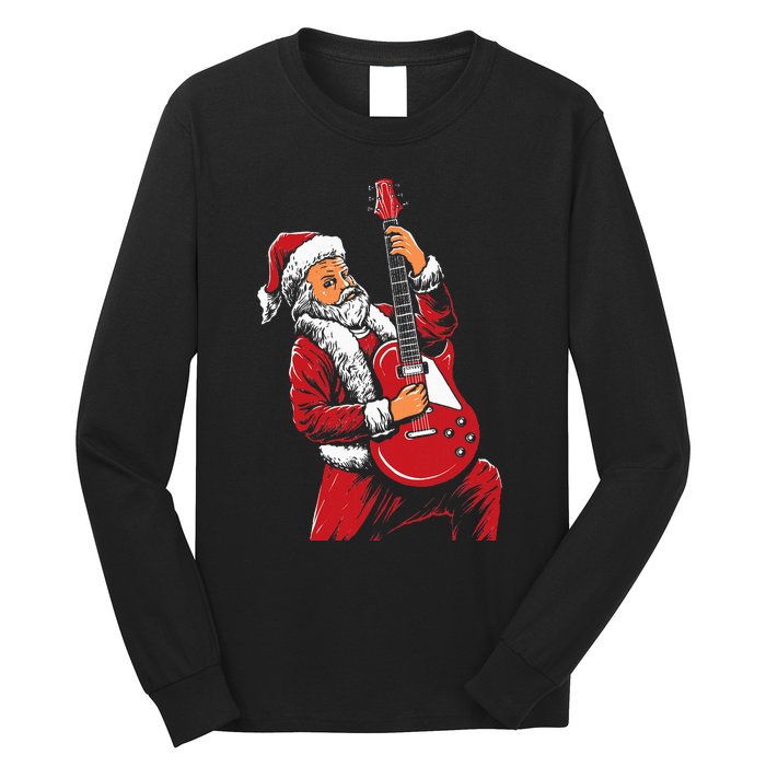 Santa Playing Guitar Christmas Pajama Musician Guitarist Long Sleeve Shirt