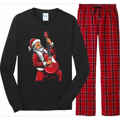 Santa Playing Guitar Christmas Pajama Musician Guitarist Long Sleeve Pajama Set