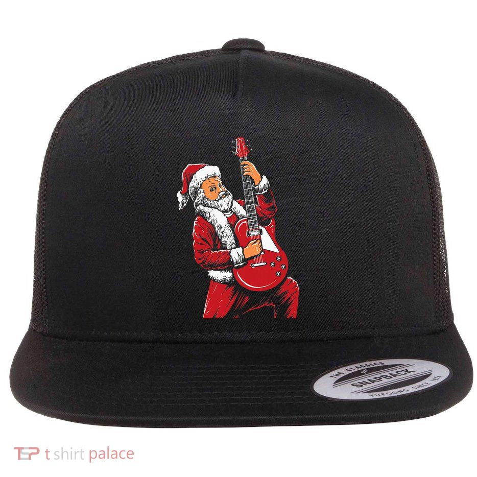 Santa Playing Guitar Christmas Pajama Musician Guitarist Flat Bill Trucker Hat