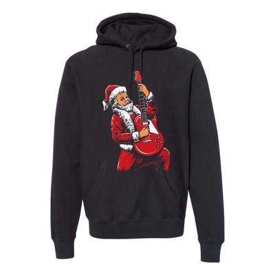 Santa Playing Guitar Christmas Pajama Musician Guitarist Premium Hoodie