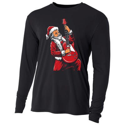 Santa Playing Guitar Christmas Pajama Musician Guitarist Cooling Performance Long Sleeve Crew