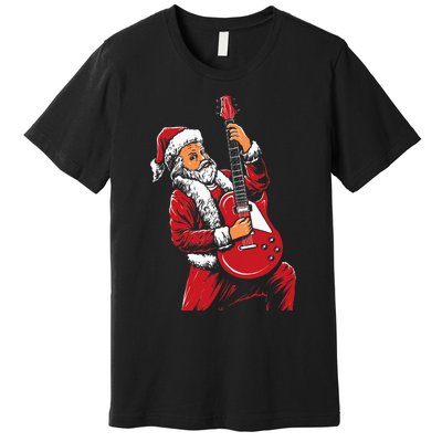 Santa Playing Guitar Christmas Pajama Musician Guitarist Premium T-Shirt