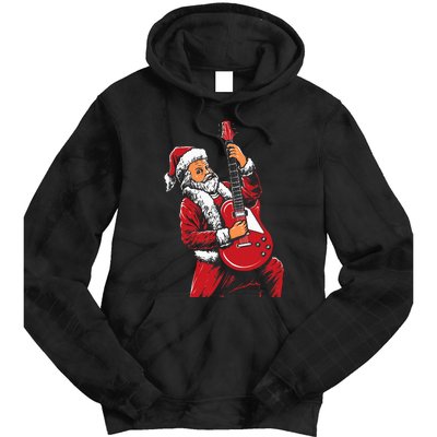 Santa Playing Guitar Christmas Pajama Musician Guitarist Tie Dye Hoodie