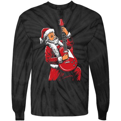 Santa Playing Guitar Christmas Pajama Musician Guitarist Tie-Dye Long Sleeve Shirt