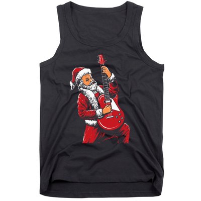 Santa Playing Guitar Christmas Pajama Musician Guitarist Tank Top