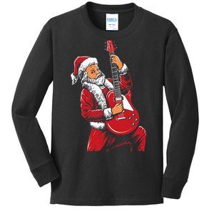 Santa Playing Guitar Christmas Pajama Musician Guitarist Kids Long Sleeve Shirt