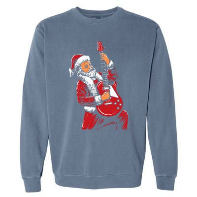 Santa Playing Guitar Christmas Pajama Musician Guitarist Garment-Dyed Sweatshirt