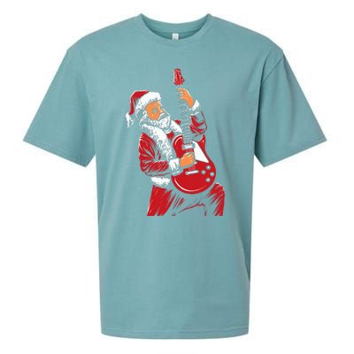 Santa Playing Guitar Christmas Pajama Musician Guitarist Sueded Cloud Jersey T-Shirt