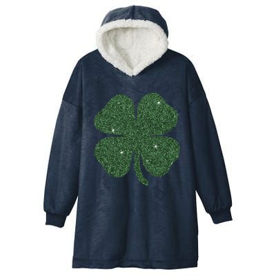 St Patricks Glitter Effect Clover Cute Gift Hooded Wearable Blanket