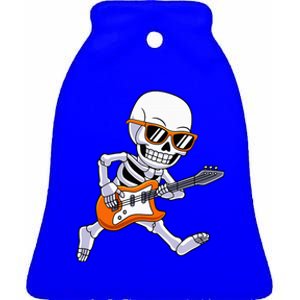 Skeleton Playing Guitar Rock & Roll Halloween Ceramic Bell Ornament