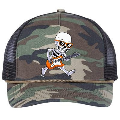 Skeleton Playing Guitar Rock & Roll Halloween Retro Rope Trucker Hat Cap