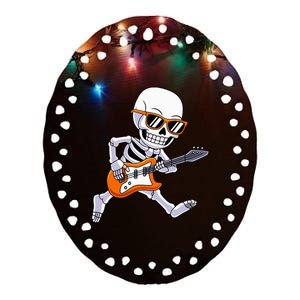 Skeleton Playing Guitar Rock & Roll Halloween Ceramic Oval Ornament