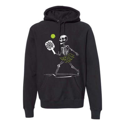 Spooky Pickleball Halloween Skeleton Women Premium Hoodie