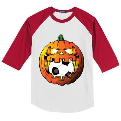 Soccer Player Halloween Pumpkin Skeleton Tees Boy Kids Colorblock Raglan Jersey