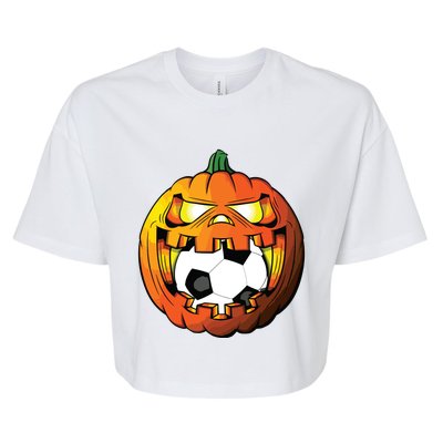 Soccer Player Halloween Pumpkin Skeleton Tees Boy Bella+Canvas Jersey Crop Tee