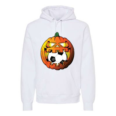 Soccer Player Halloween Pumpkin Skeleton Tees Boy Premium Hoodie