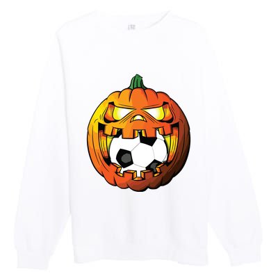 Soccer Player Halloween Pumpkin Skeleton Tees Boy Premium Crewneck Sweatshirt