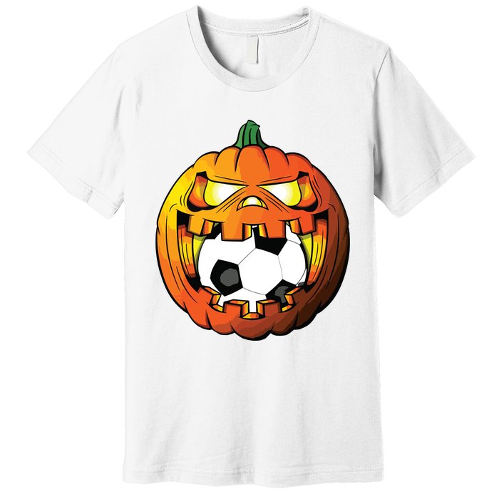 Soccer Player Halloween Pumpkin Skeleton Tees Boy Premium T-Shirt